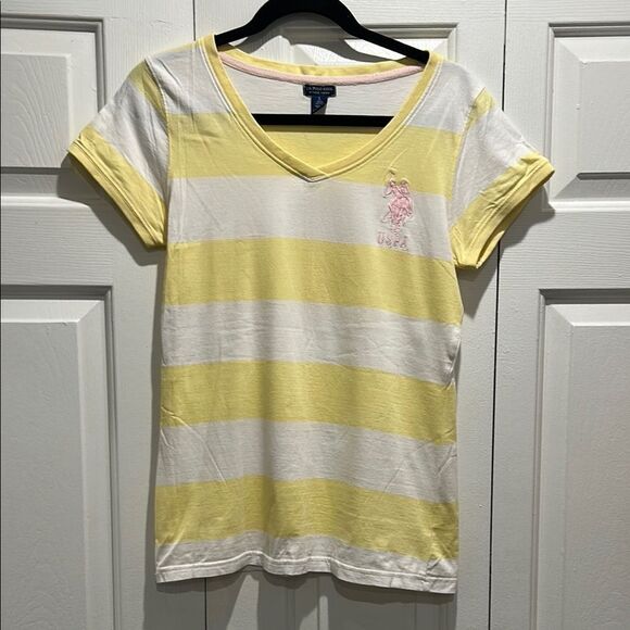 US Polo Assn Yellow and White Striped T-Shirt, Size Large - Picture 1 of 6